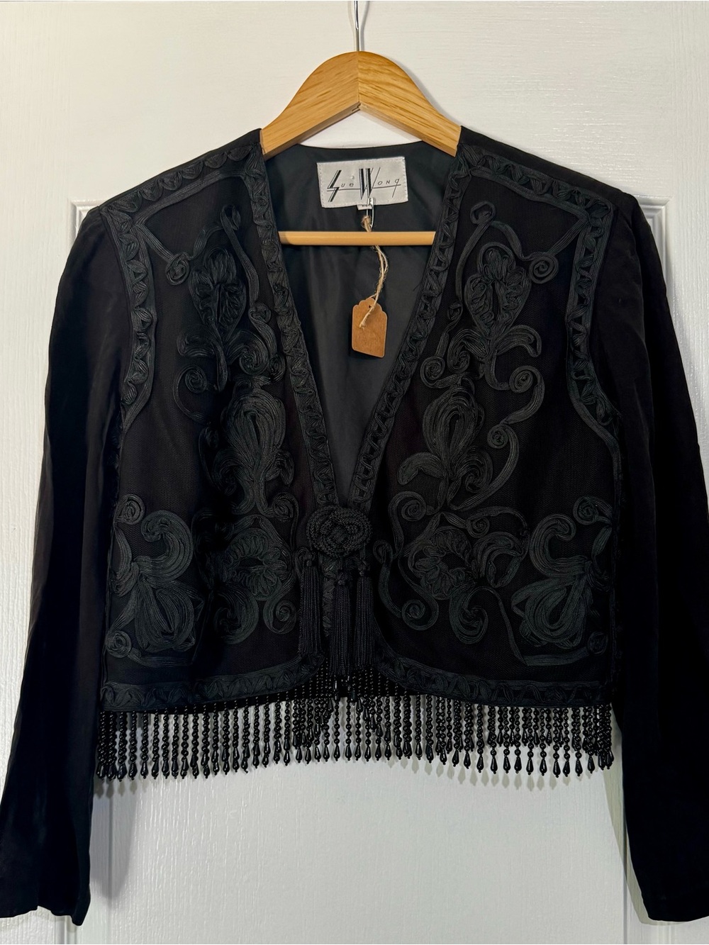 Vintage Witchy Gothic Black Embroidered Beaded Crop Jacket Blazer 90s